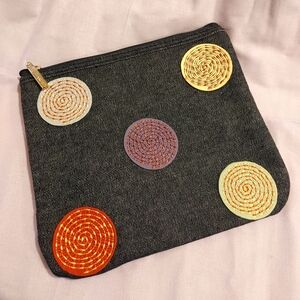 Stylish Denim Look Pouch with Colorful Spiral Accents